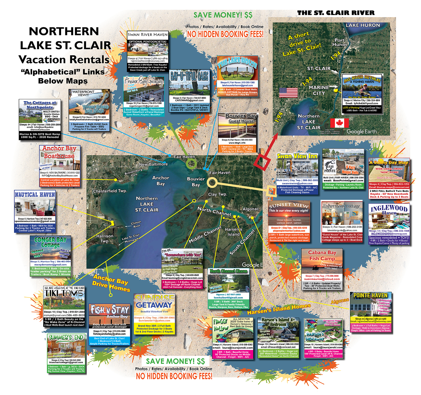 Map Lake St. Clair Vacation rental cottages homes